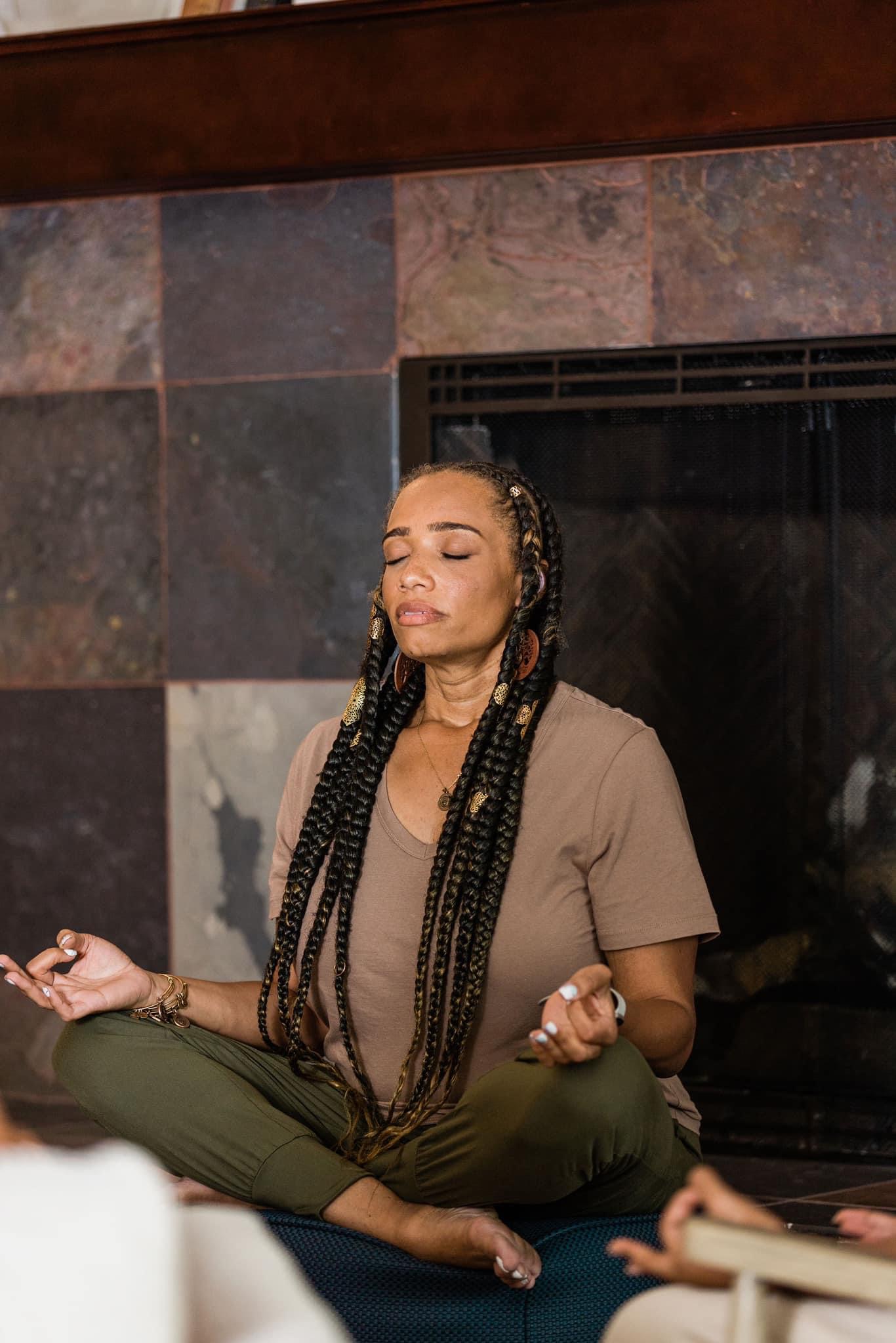 TerDawn DeBoe in meditation, finding stillness and inner peace